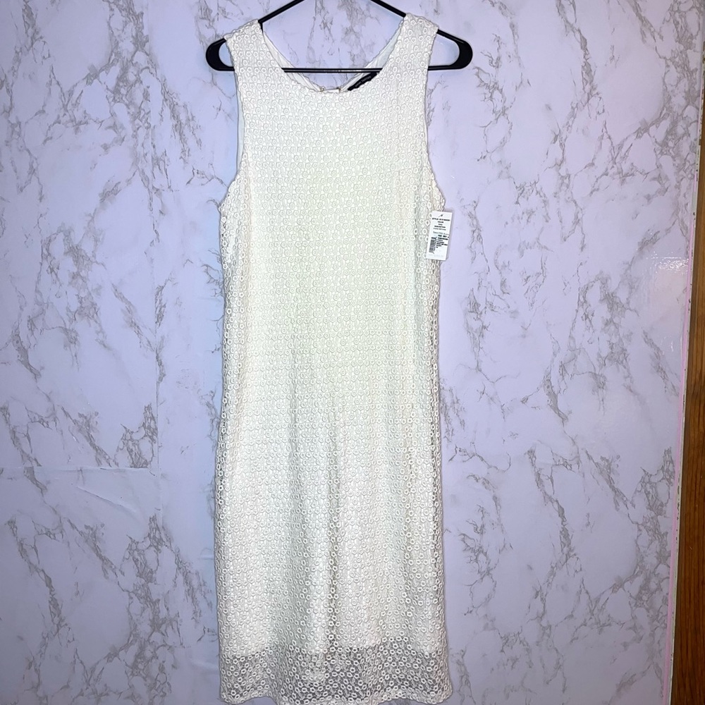 Pink tartan ivory crochet shift lace dress